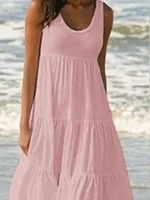 Oversized O Neck Sleeveless Ruffles Loose Beach Dress Women Boho Solid Color Plus Size Elegant Sundress Club Party Vestidos - Image 4