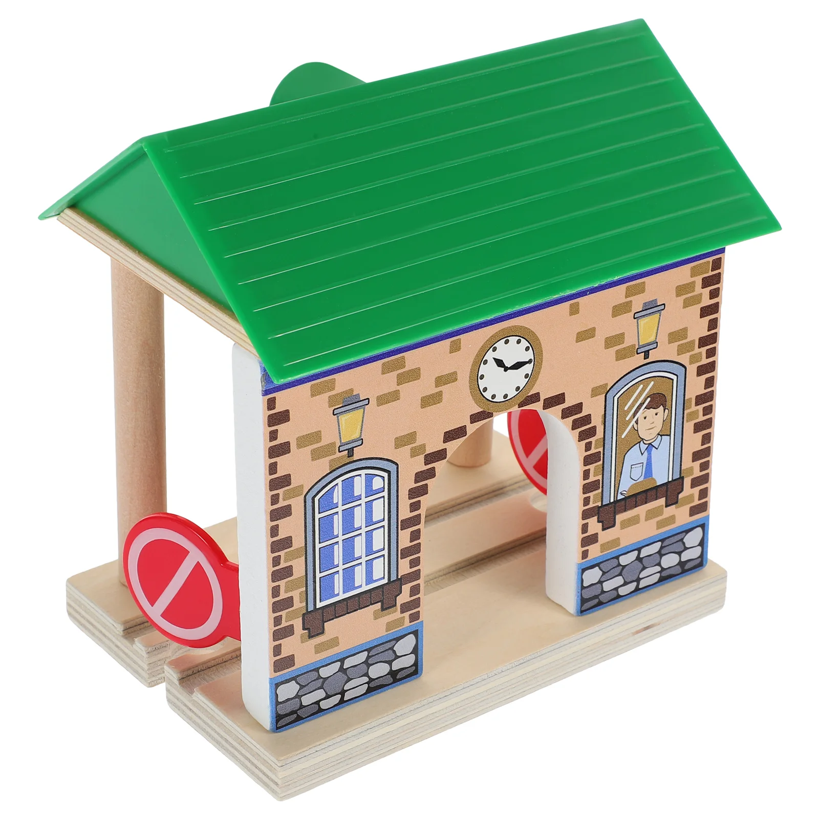 Wooden Railway Station Toy Smooth Pretend Play Train Track Accessories Small Simulation Model for Kids Games