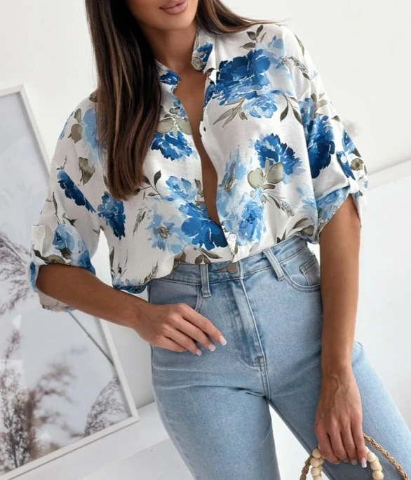 Summer Fashion New Elegant Fashion Shirt Temperament Commuter Women's Casual Short Sleeved Printed Shirt Women