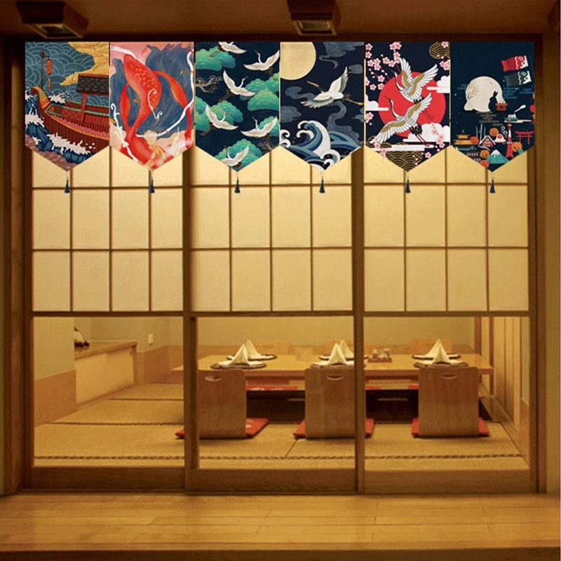 

Japanese Style Hanging Curtain Pennant Sushi Restaurant Decor Short Curtain Kitchen Noren Doorway Bedroom Hang Flag Vintage