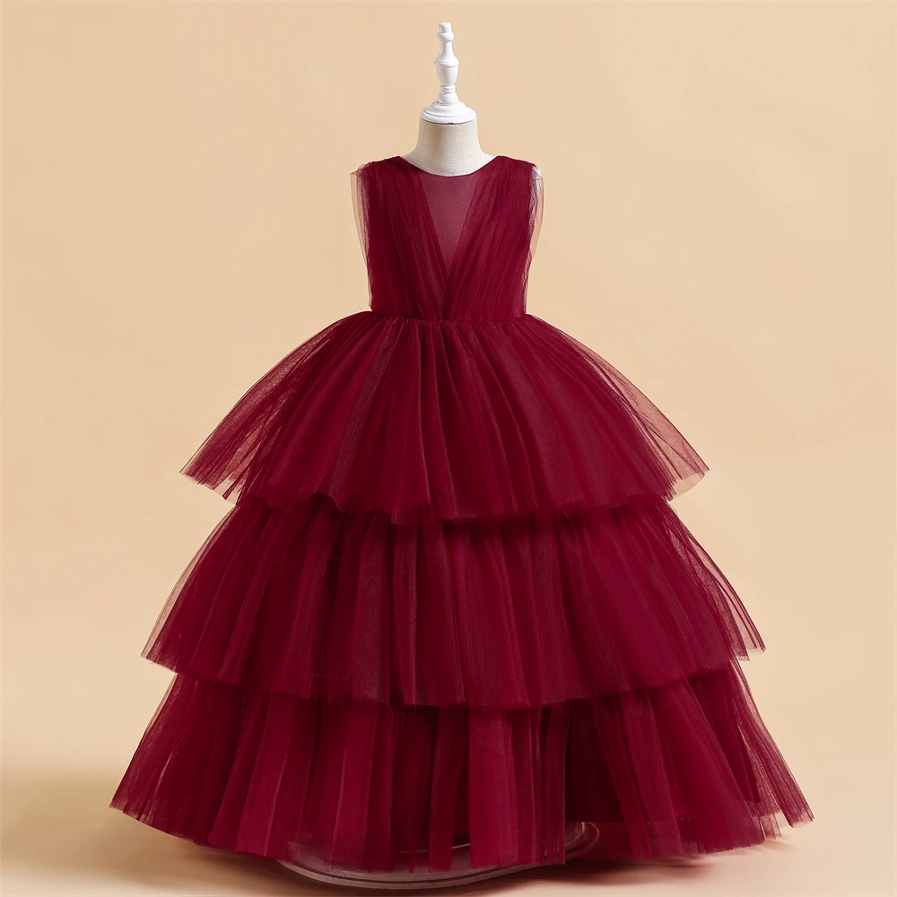 Elegante Brautjungfern Party Mädchen Kleid Weihnachtskostüm Schleife Erstkommunion Prinzessin Kleider für Mädchen Geburtstag Abend Abendkleid – Detail 8
