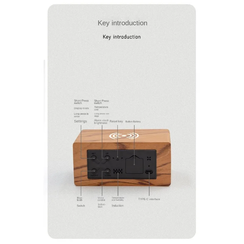 창의적인 다기능 무선 블루투스 스피커, 나무 소리 제어 알람 시계, 휴대폰 충전 알람 시계, LED 조명