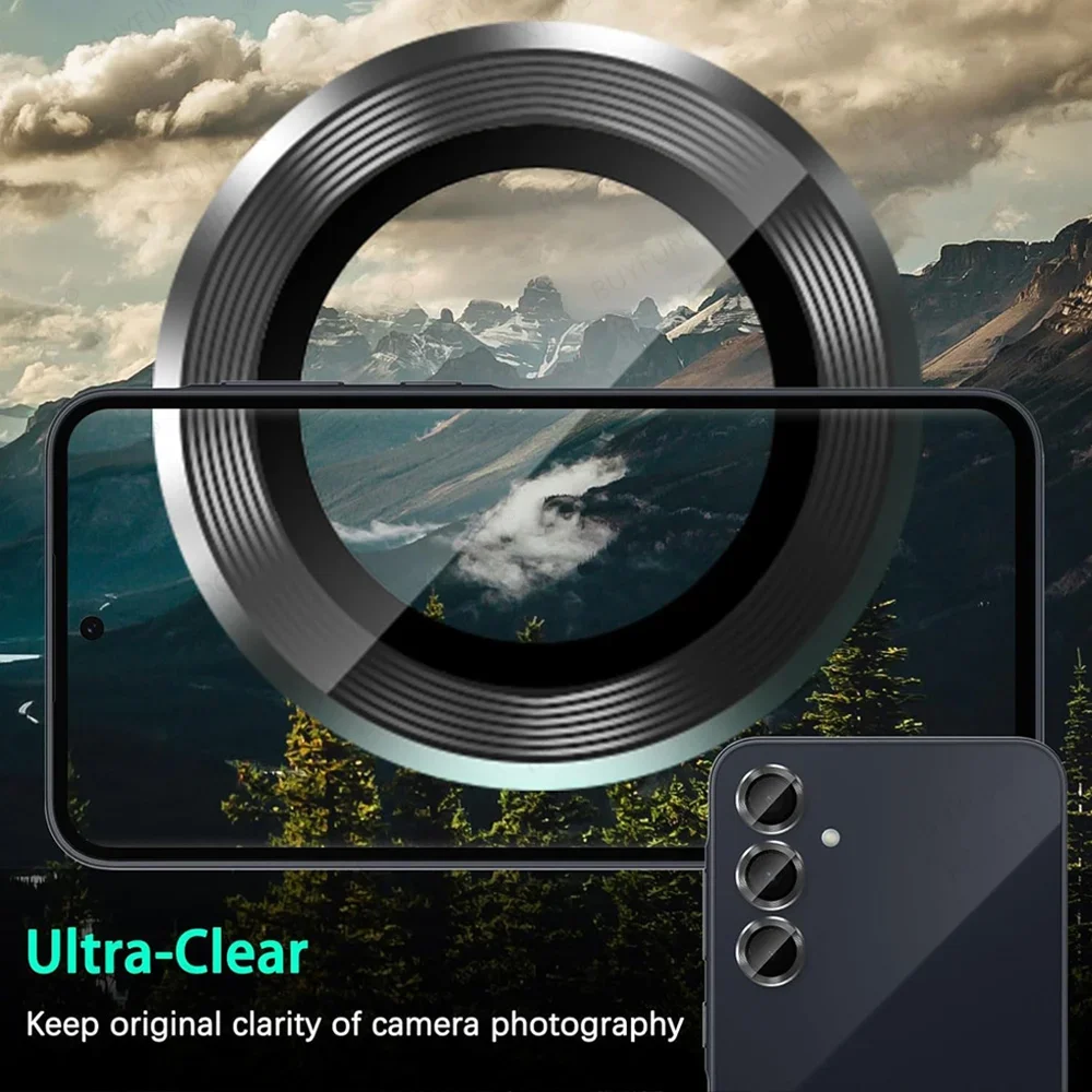Premium 9H Tempered Glass Camera Screen Protector with Metal Lens Ring