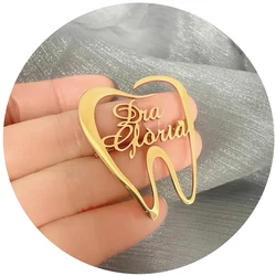 Personalized Customized Name Brooches for Women Gold Color Stainless Steel Letter Tooth Pin Badges Broochs Wedding Jewelry