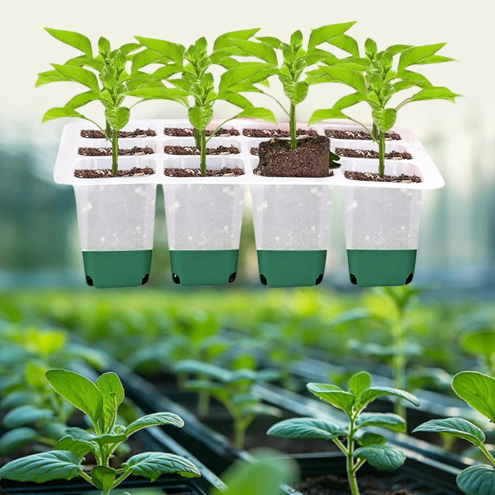 12 Holes Garden Nursery Seedling Dish Plastic Nursery Seedling Trays Seed Starter Trays Vegetable Pots Garden Supplies