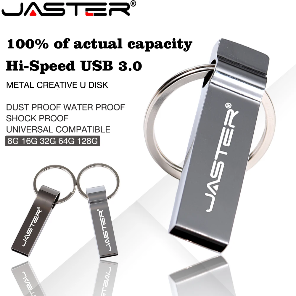 

JASTER Metal Silver 128GB Free Custom Logo Pendrive 64GB USB 2.0 Flash Drive 32GB Pen Drive 16GB Keychain Gift Memory Stick