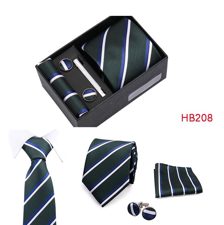 Top Qualität 8 cm Herren Krawatte Set Elegante Jacquard Krawatte Einstecktuch Manschettenknöpfe Krawattenklammer Mit Geschenkbox Männer passen Hochzeit Business – Detail 11