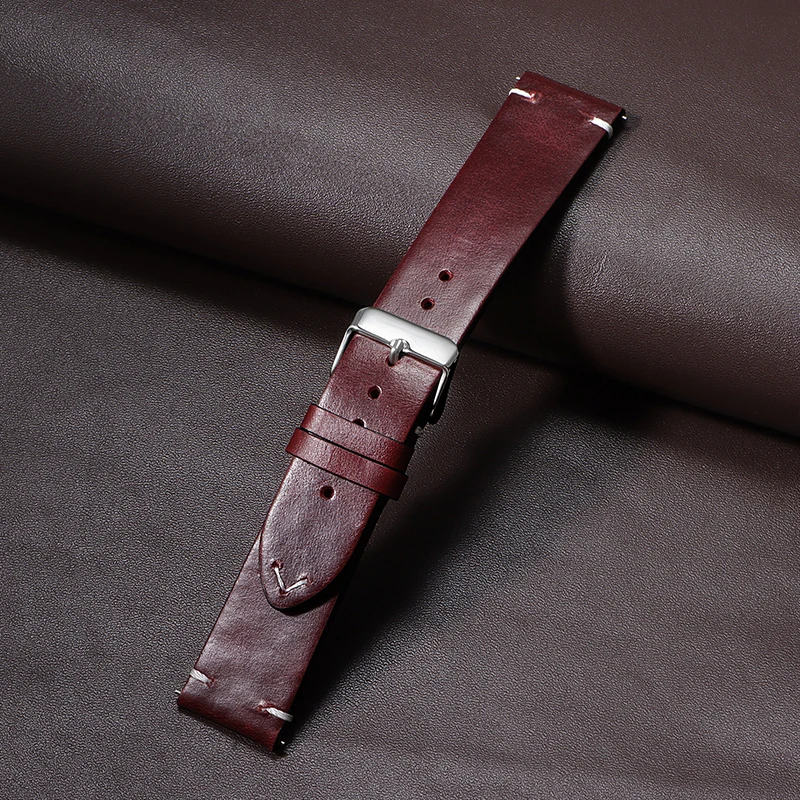 Vintage Oil Wax Genuine Leather Watchband - Quick Release Calfskin Strap