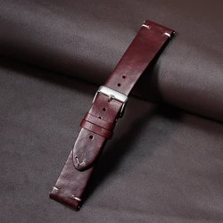 Vintage Oil Wax Genuine Leather Watchband - Quick Release Calfskin Strap - 22mm (Wine Red)
