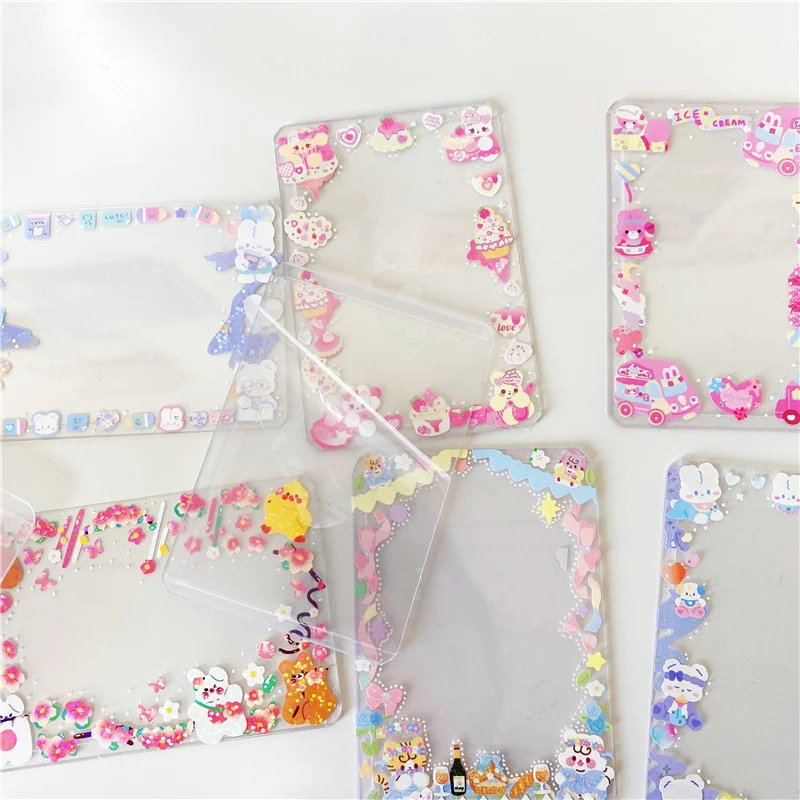 1Pc Transparent B8 Card ID CaseScrapbooking Decorative Cute Sticker DIY Idol Cards Diary Album Star Plastic Sleeve Stationery cute ins wind net red hand book girl heart square line pu leather hand book diary grid notebook