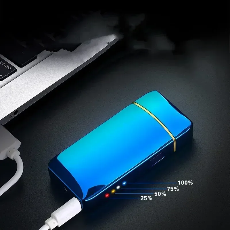 New Electric Lighter, Metal Double Arc Windproof LED Screen Touch Ignition Lighter, USB Charging Portable Lighter, Men's Gift 4