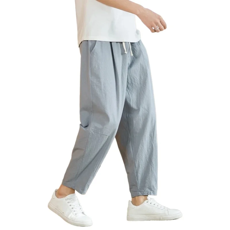 New Cotton Linen Mens Pants Casual Solid Color Breathable