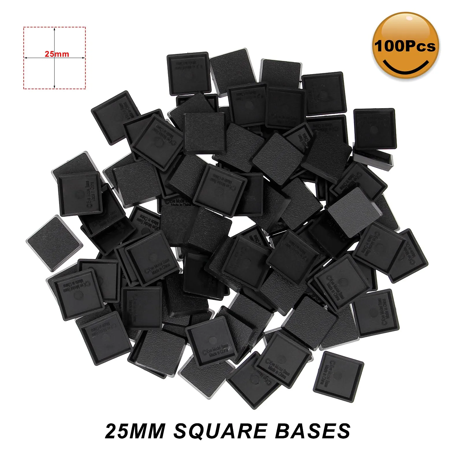 100 Stück 25 mm quadratische schwarze Basen aus Kunststoff, Miniatur-Modellbasis mit 25 mm Modellbasis für Wargames, militärische Simulationsszene – Detail 1
