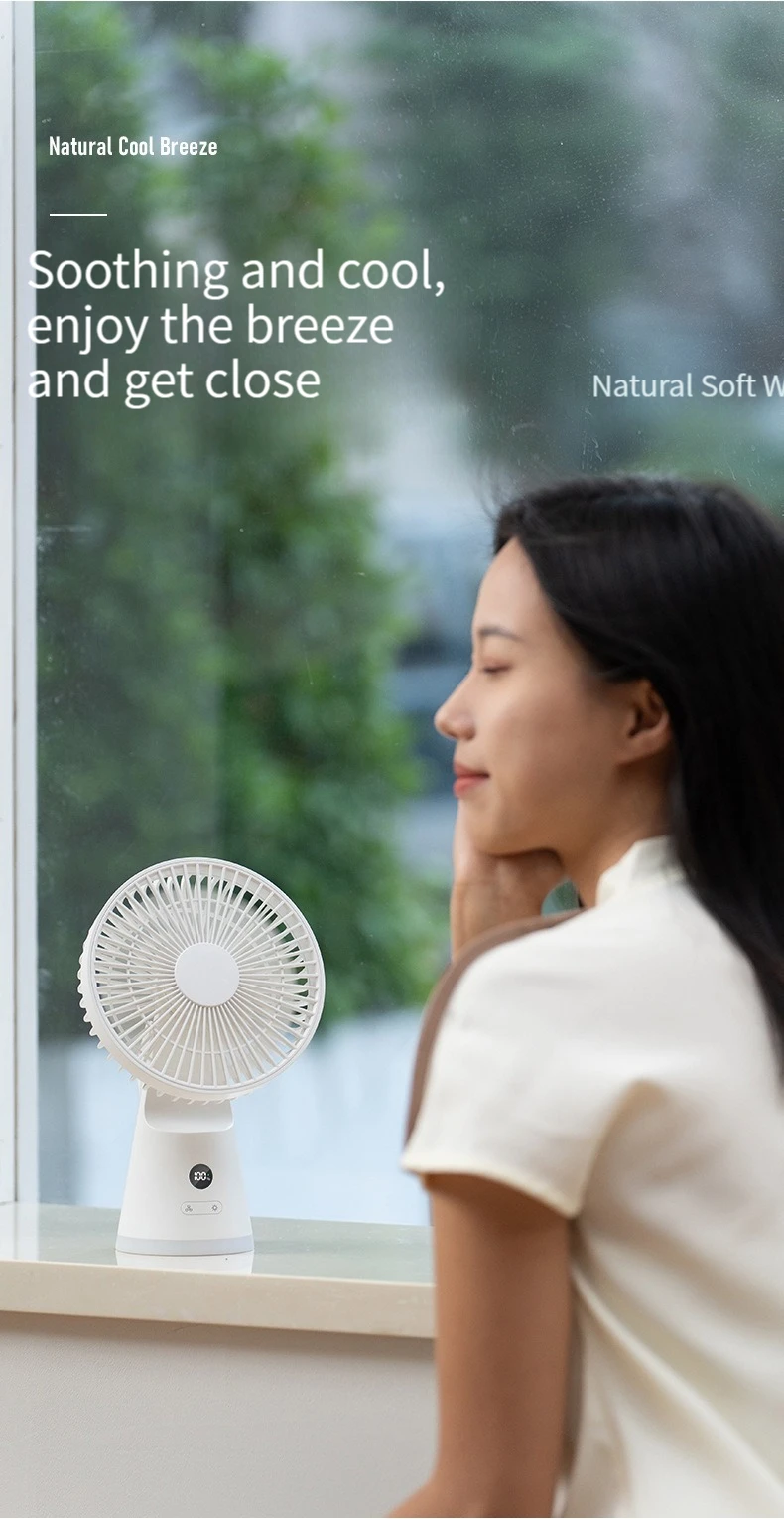 Description Picture 4 of itemIconic Brand New Type Portable Mini Desk Fan USB Rechargeable Handheld Mini Electric Fans Cordless Air Cooling Small Fan 4 Gears Speed