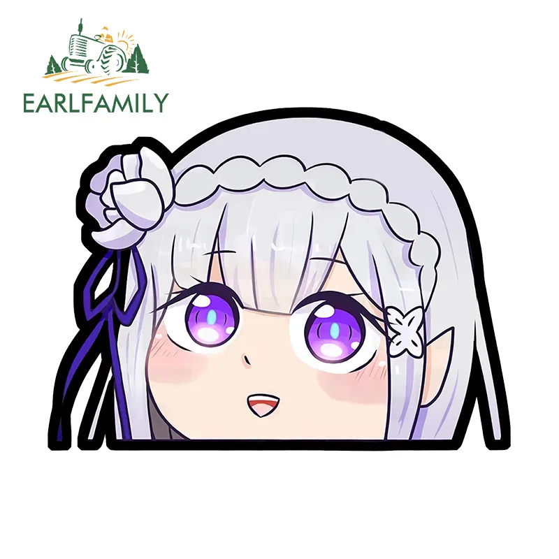 

EARLFAMILY 13 см x 9,6 см, Эмилия Чиби, автомобильные наклейки, аниме мотоцикл, водонепроницаемые, искусственная кожа, Забавный декор для фургона