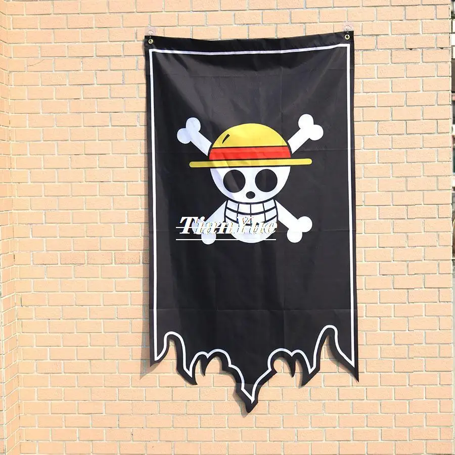 SKY FLAG pirate Monkey D. Luffy Skull Flag 90*150CM Polyester straw hat  pirates trumpet banner flag home decor - AliExpress