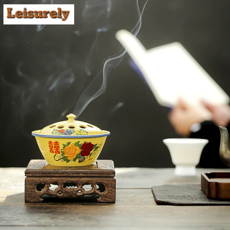 Enamel Double Happiness Plate Incense Holder Water Fountain Decoration Incense Burners Consecrate Censer Teaware Ornaments Craft