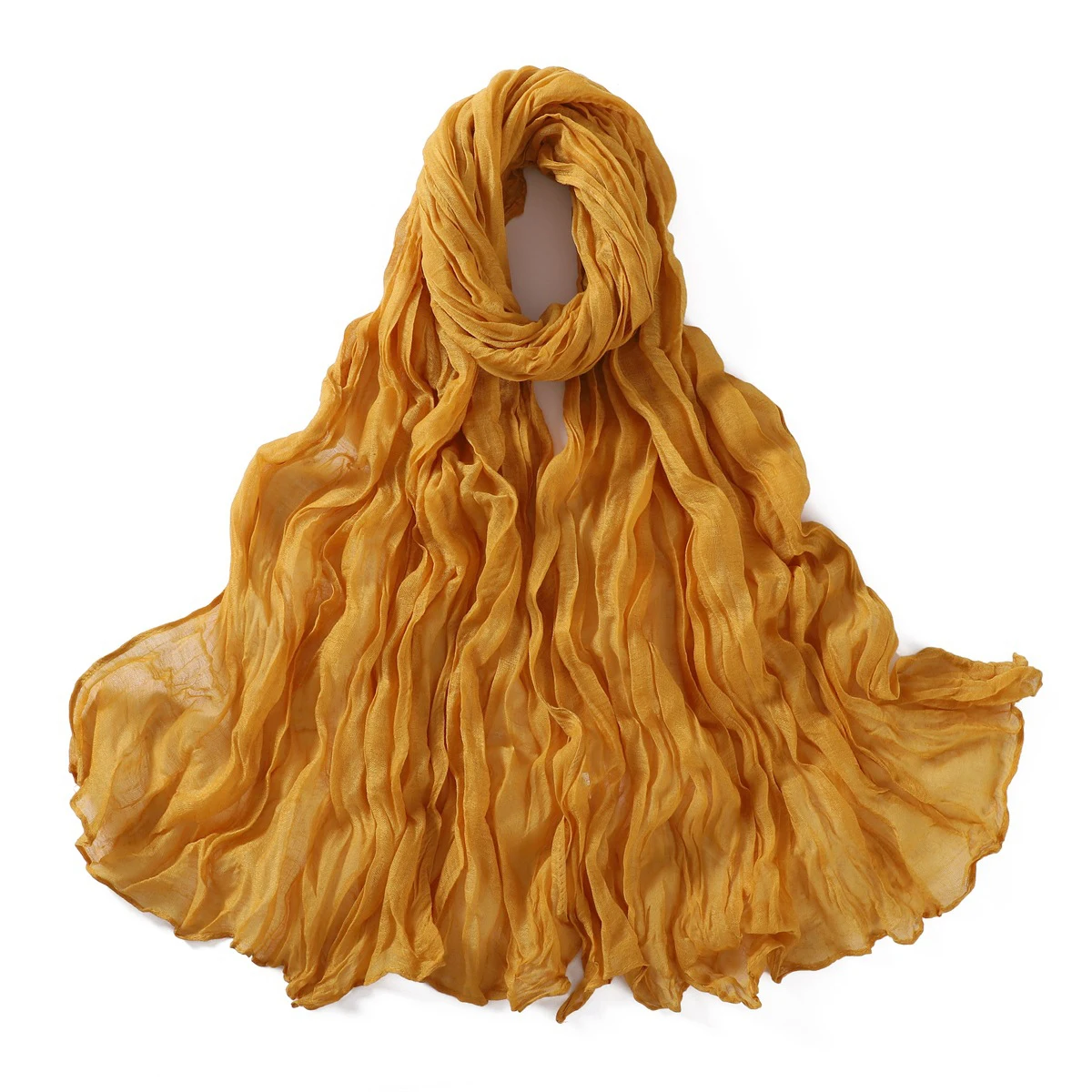 Women's Lightweight Crumpled Cotton Voile Scarf - Spring Solid Color Shawl Wrap