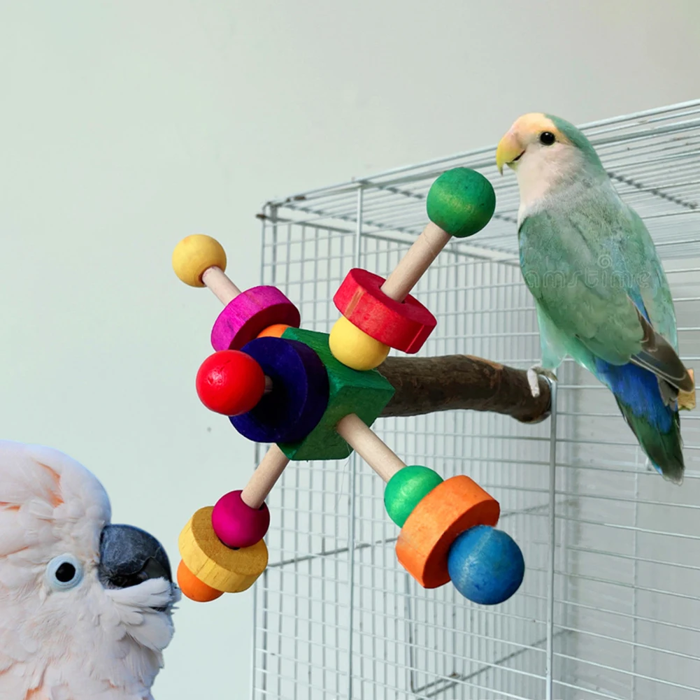 Bird Toys Natural Pepper Bird Stand Perch Toy With Rotating Balls Medium Large Birds Toys Wooden Bird Chew Toys Parrot Cage Toy