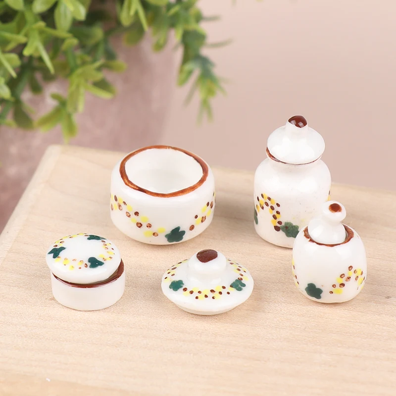 Dollhouse Miniature Ceramic Can Seasoning Can Storage Jar Kitchen Model Decor Toy Doll House Accessories
