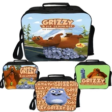 

Student Grizzy and the Lemmings Lunch Bags Portable Cartoon Anime Lunch Box Food Storage Case Thermal Picnic Bento Box Kids Gift