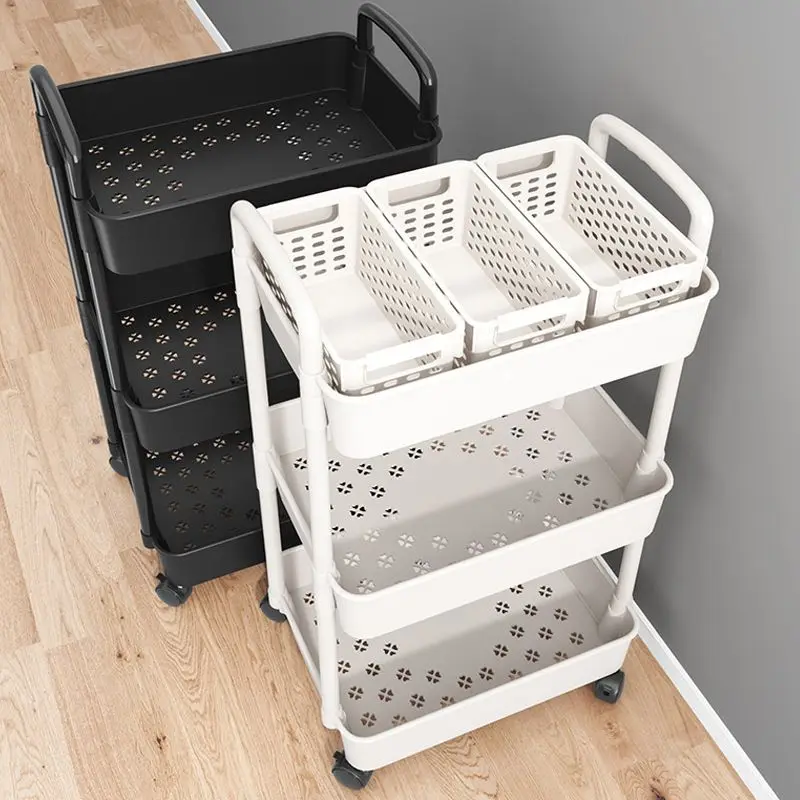 

Trolley Rack Floor Multi-Layer Mobile Kitchen Vegetable Basket Bathroom Snack Storage Box Bookshelf Cabinet