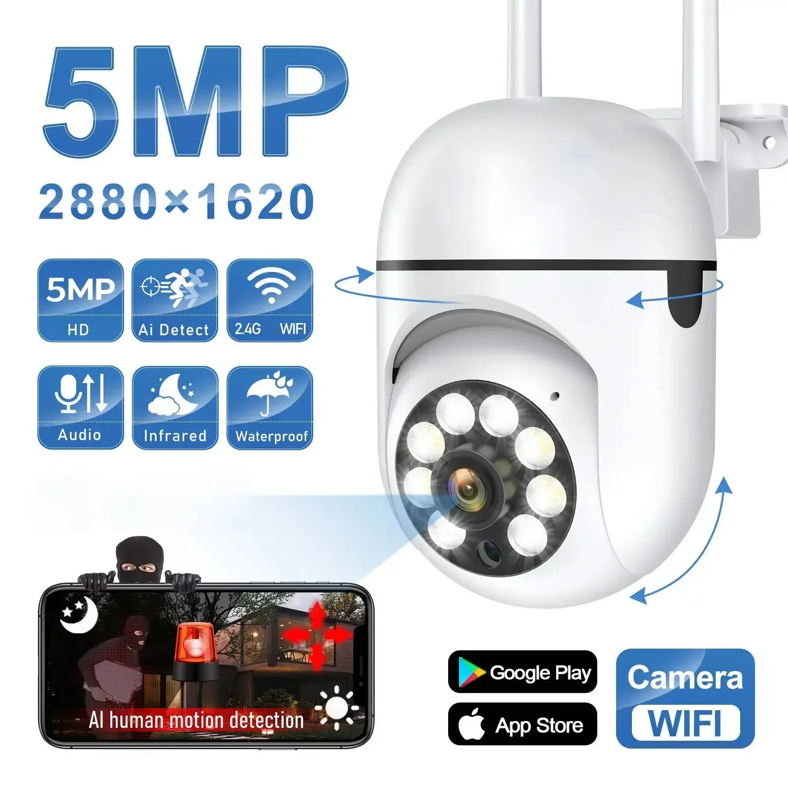 5MP Wifi Camera IP Outdoor 4X Zoom 2.4G Wireless Security Protection Monitor Smart Tracking Surveillance Cameras Two-way Audio 20mp 10k outdoor wifi camera three screen motion tracking 20x zoom camera ptz 360° view security protection video surveillance