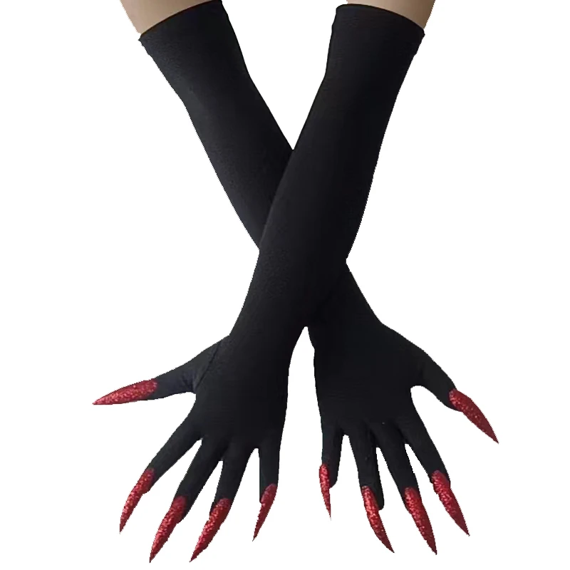 Cool Halloween Gloves Long Section Ghost Claw Dress Up Gloves Fashionable Red Long Nails Cosplay Halloween Funny Gloves
