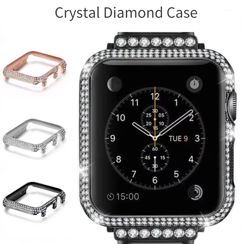 

New Luxury Crystal Diamond Case For Apple watch 6 5 44mm 40mm High-end Watch Case For iwatch 4 SE 3 42mm 38mm Diamond Metal Case