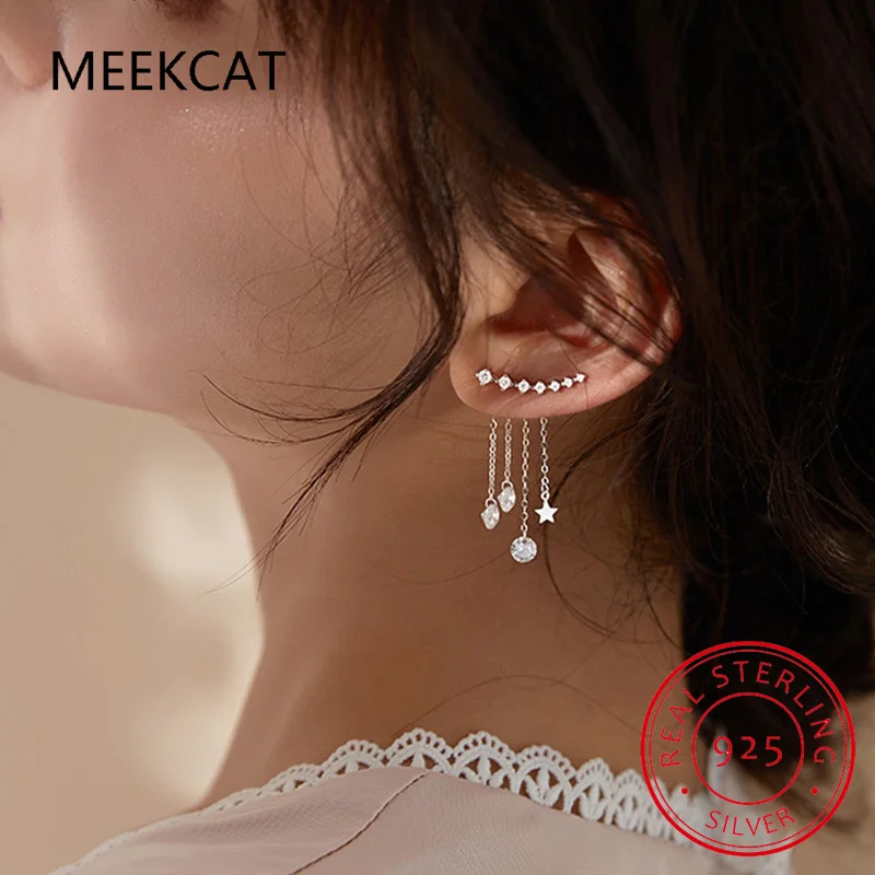 Light Luxury Zircon White Pearl Tassel Earrings