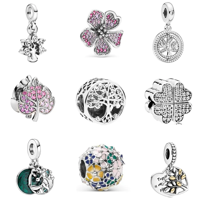 

2024 New Hollow Family Tree Flowers Leaves Fashion Beads Fit Original Pandora Charm Silver Color Bracelet Women DIY Jewelry Gift