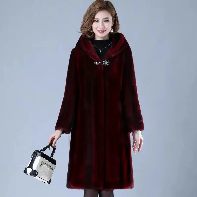 Mink Fur Coat Female Long Whole Mink Autumn And Winter Thicken Mink Fur Mink Velvet Mid-Elderly Mother Velvet Faux Fur Coat 6XL