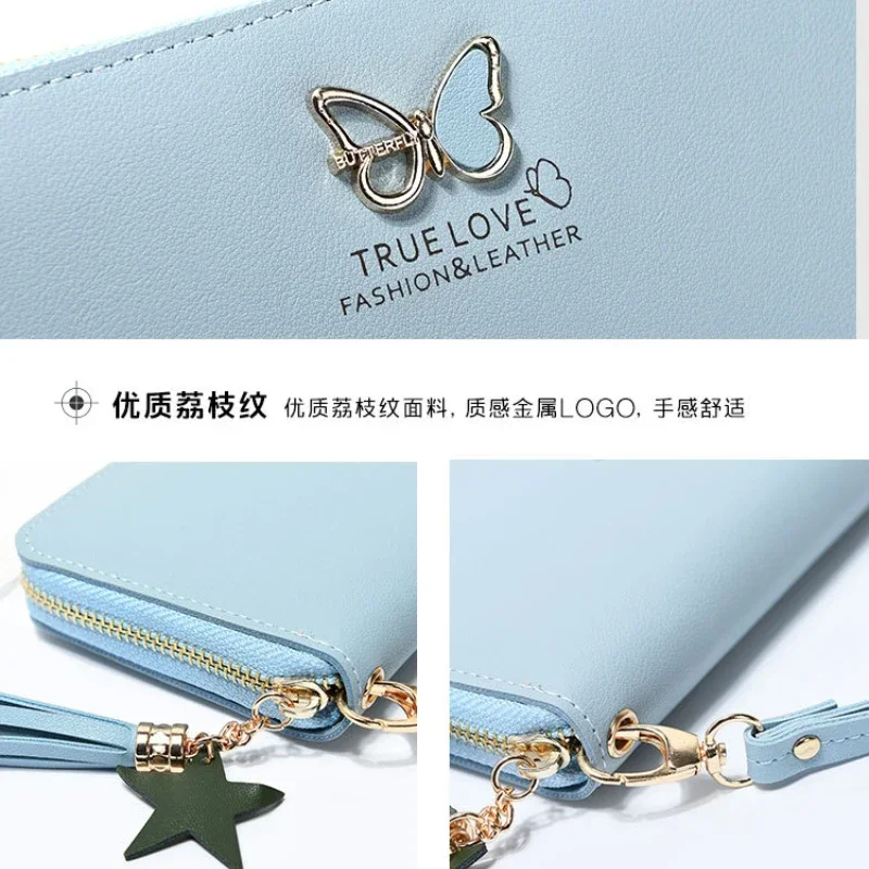 Luxury Fashion Wallets for Women New Butterfly Long Wallet PU Solid Color Zipper Clutch Bag Lady Convenient Coin Purse