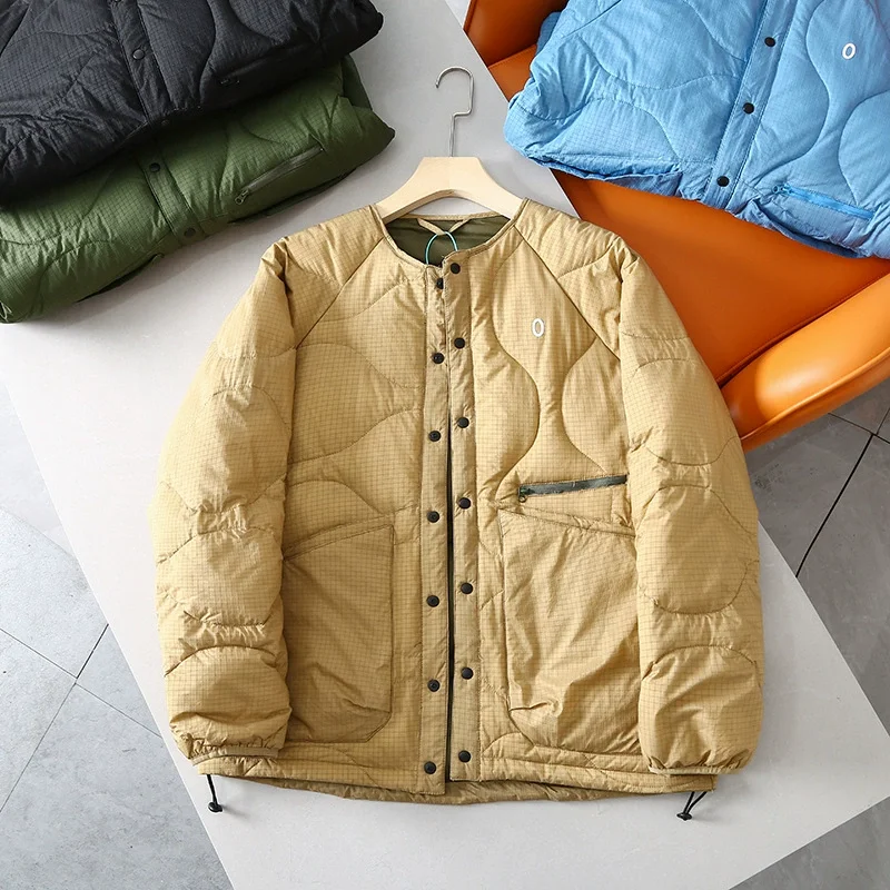 Weiße Entendaunen-Winterjacke für Paare, winddicht, wasserdicht, Sport, leicht, warm, Kragenlos, Outdoor, Trekking und Skifahren – Detail 9