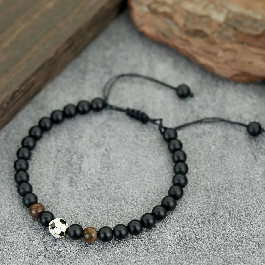 Braided Football Bracelet for Men with Onyx Stone Beads