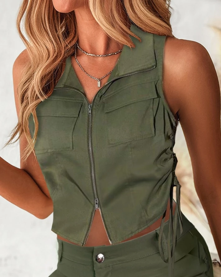Casual Linen Women 2 Pieces Set Outfit 2024 V Neck Sleeveless Buttoned Tank Top & High Waist Zipper Fly Drawstring Shorts Set