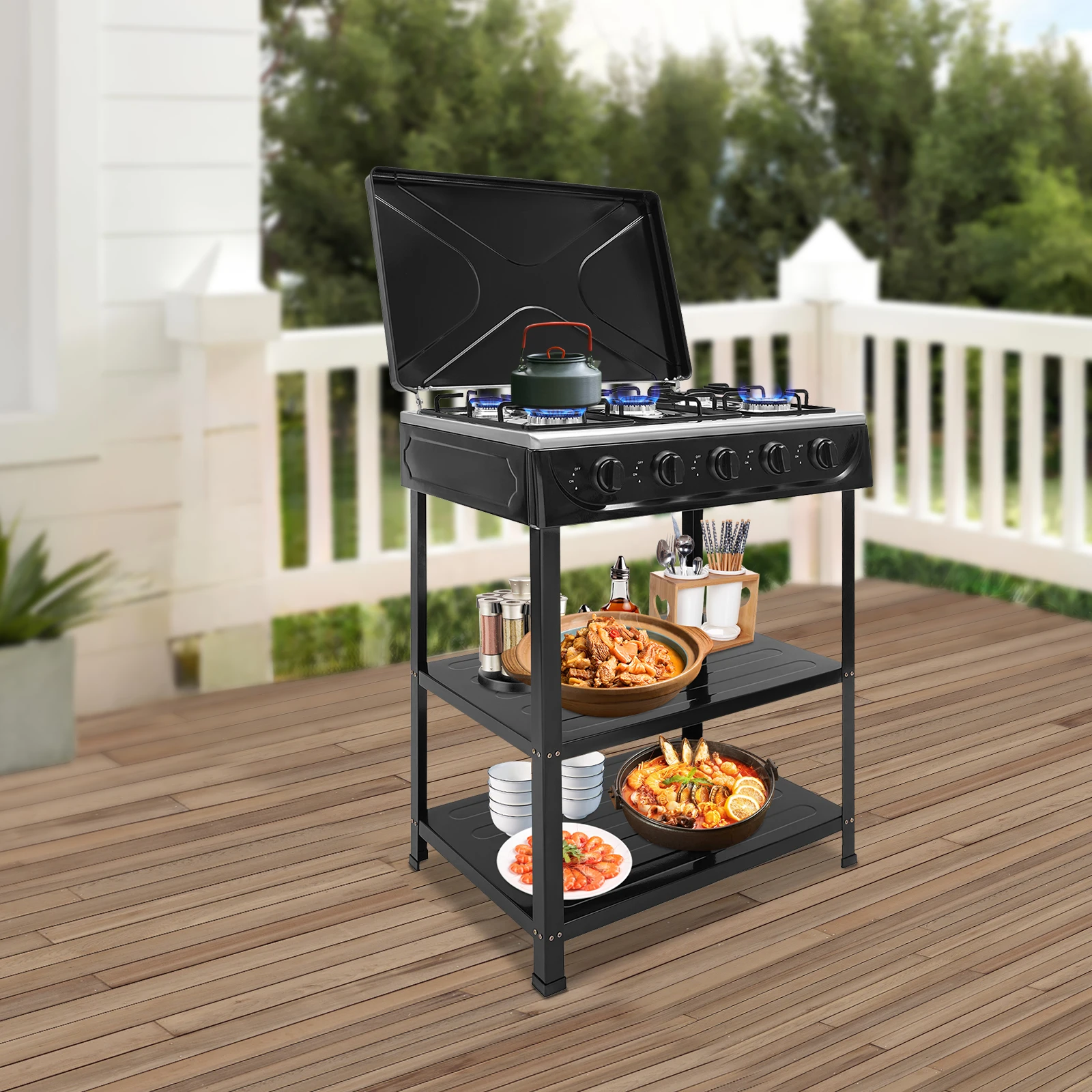 4/5 Burners Independent Control Natural Gas Stove Removable Propane Gas Stove with Cover for Outdoor Camping RV Travel 6 4/5 Burners Independent Control Natural Gas Stove Removable Propane Gas Stove with Cover for Outdoor Camping RV Travel 6