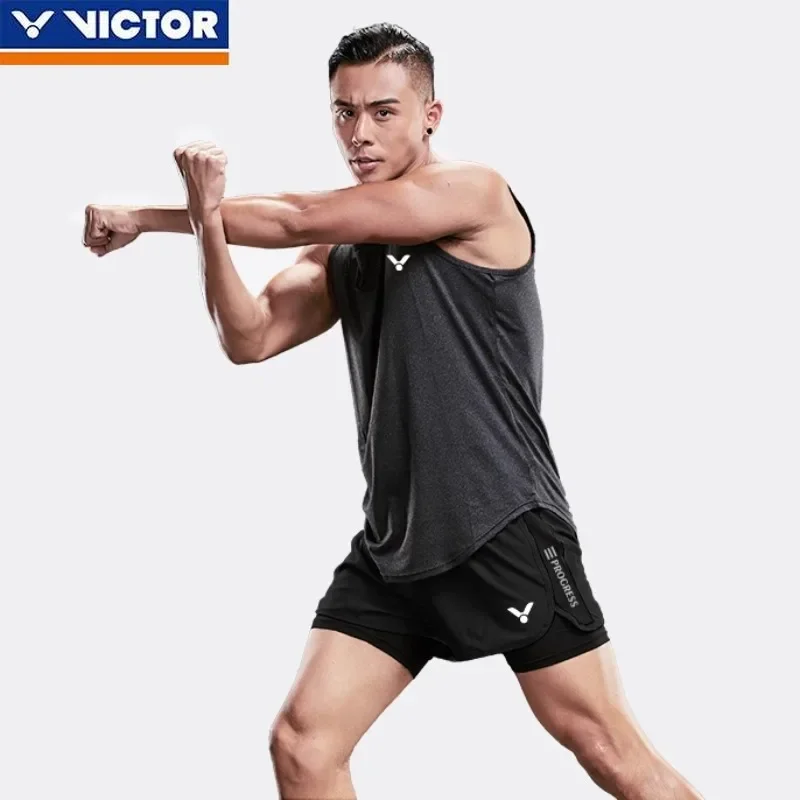 VICTOR Men's Badminton Professional Sports Fitness Running Quick-Drying Sleeveless Vest Set Sports Training Shorts