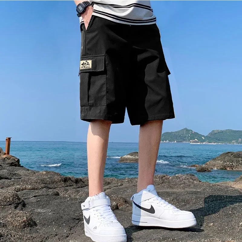New Summer Handsome American Retro Simplicity Oversized Men's Wear Solid Color Fashion Pockets Shorts Hip Hop Chic Y2K Trousers