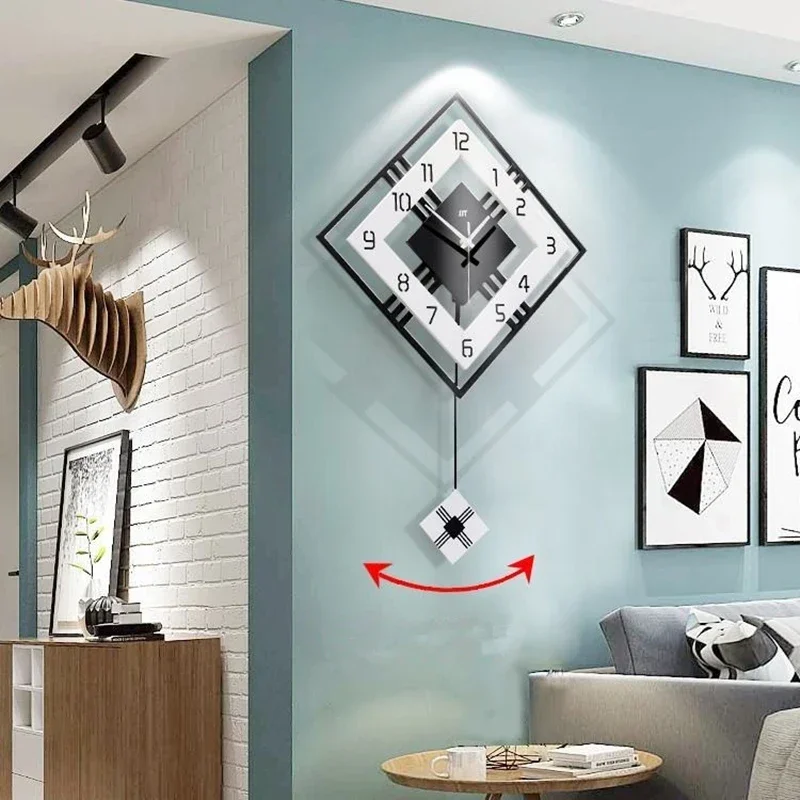 Wall Clock Quartz Clock Mechanism 3D Wall Clock 3D Number Wall Clock 3D Living Room Minimalist Swing Wall Clock Nordic square Home Decoration Hanging Watch Wall Decor Light Luxury Clocks