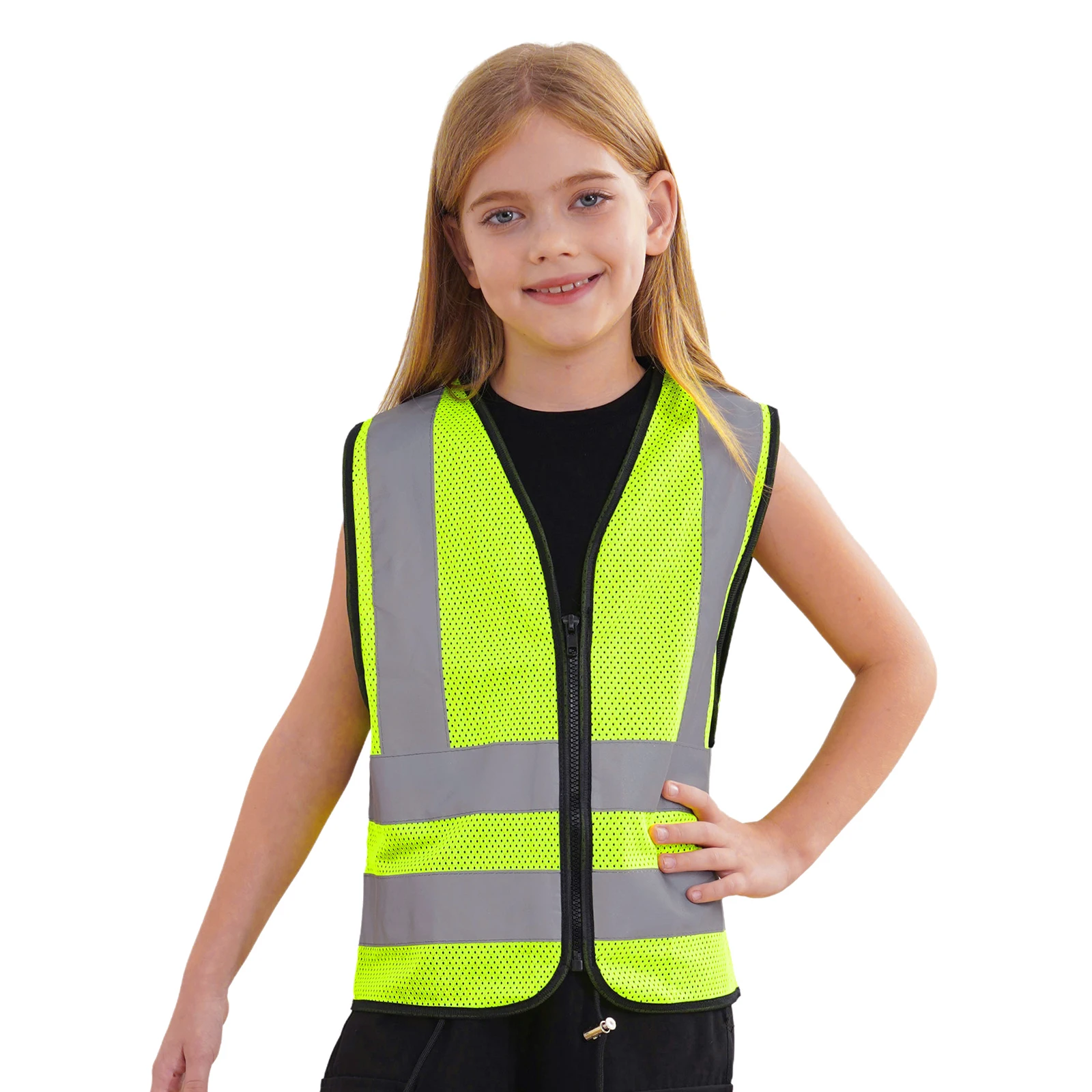 Kids Boys Girls High Visibility Reflective Tape Safety Vest Waistcoat Sleeveless Zipper Jackets Volunteer Activities Costume