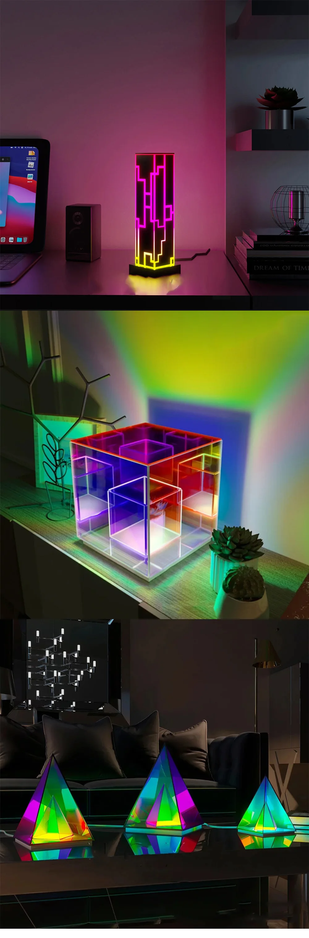 night light for bedroom 3D Cube Color Box Night Light Living Room Bedroom Decoration Atmosphere Color Pyramid Acrylic Creative Table Lamp holiday nights of lights