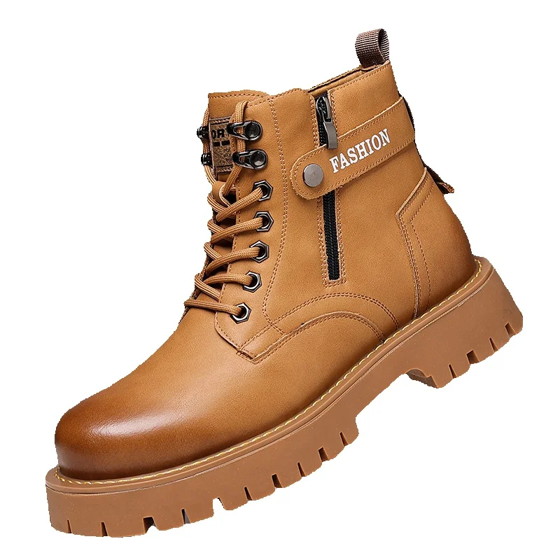 European Warm Series Winter Martin British Style High-top Cotton Fleece-lined Thickened Men's Leather Shoes Warm Snow Boots_voghion.com