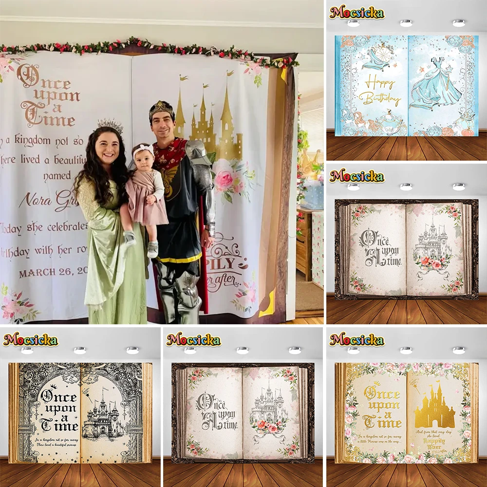 

Fairy Tale Books Photography Background Once Upon a Time Ancient Castle Butterfly Flower Princess Girl Birthday Custom Backdrop