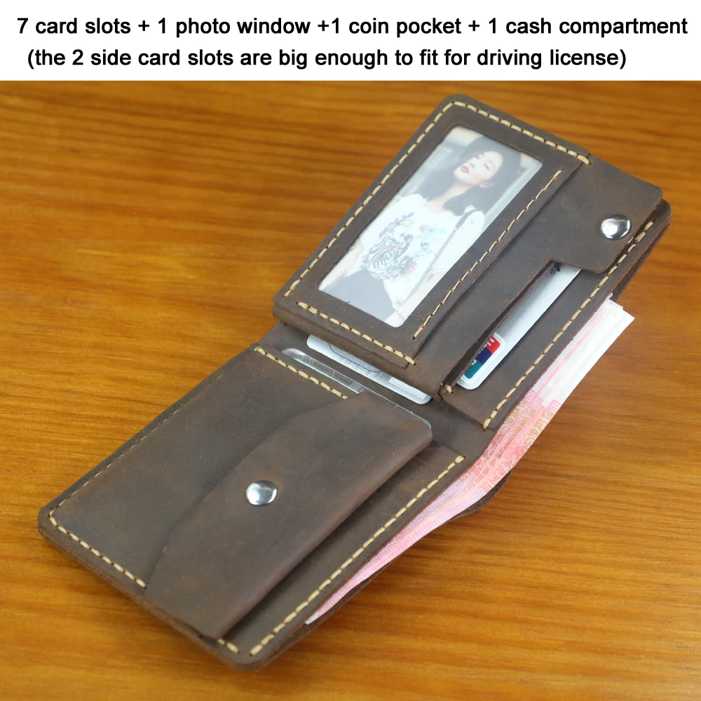 Luxury Handmade 100% Genuine Leather Men Wallet Purse Short Money Clip with Coin Pocket Male Money Bag Multi-Card Wallet Vintage 6