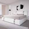 King Size Bed Frame with Iron Piece Decor, Faux Leather Upholstered Platform Beds with Adjustable Headboard, King Bed Frame 1