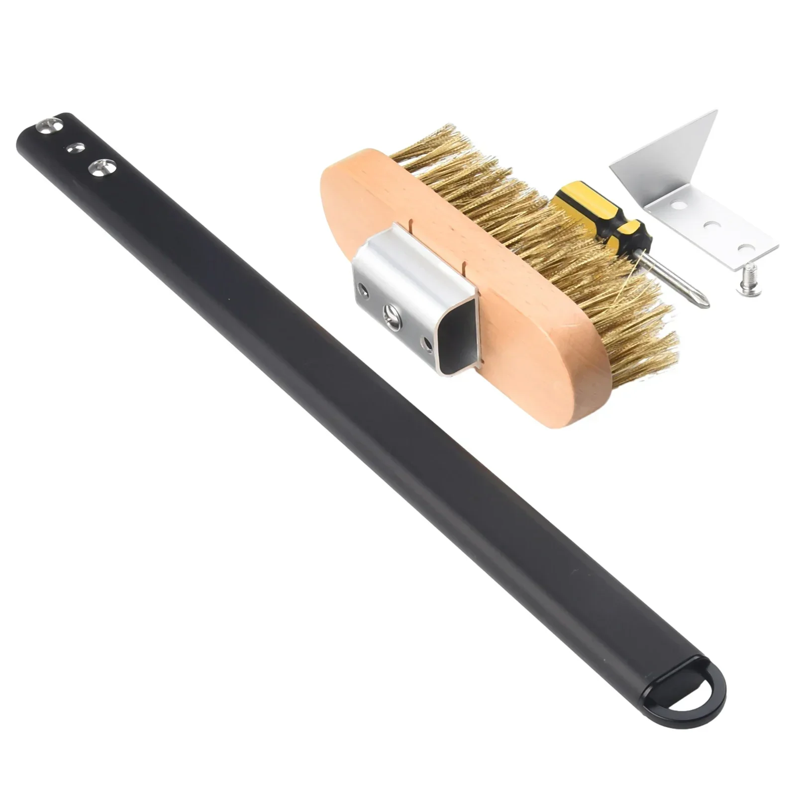 Adjustable Length Pizza Oven Brush with Scraper Brass Bristles for Efficient Cleaning Perfect Accessory for Ovens or Grills
