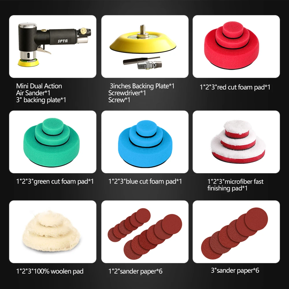 Car Polisher Automotive Orbital Sander 1"/2"/3" 3mm Random Orbit Air Sander High Speed Air Powered Sanding Polisher Mini Pneumatic Grinding Tool For Car Polishing