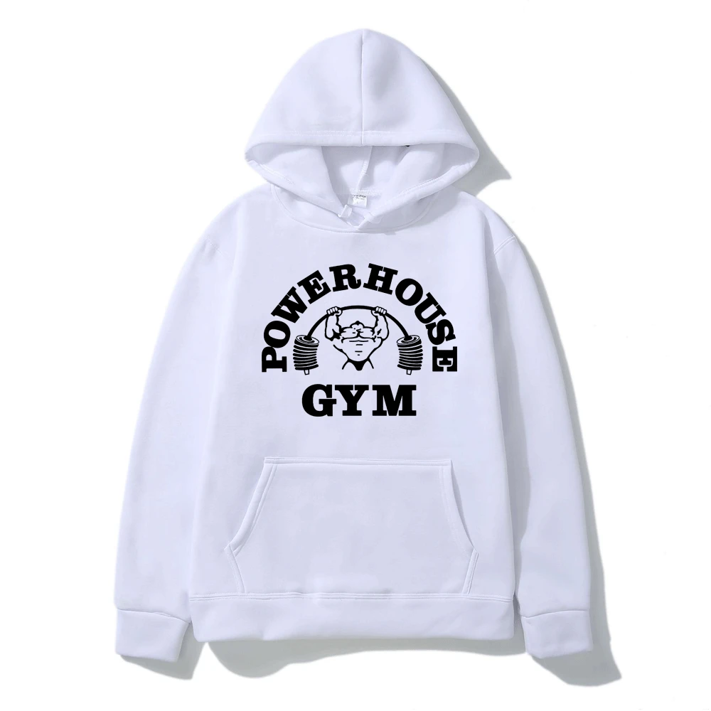 Powerhouse Gym Graphic Logo Hoodie Men Geek Fitness Pullover Hoodies Clothes Oversized Long Sleeve Sweatshirt Gothic Streetwear