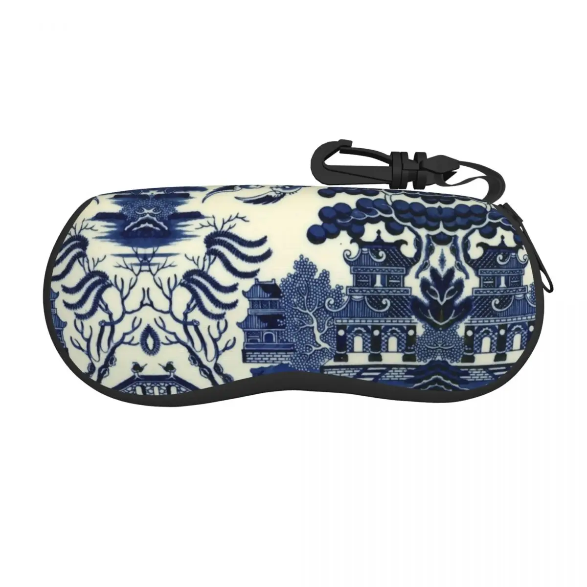 

Antique Willow Ware Oriental Toile Shell Glasses Case Blue Delft Chinoiserie Pagoda Eyeglasses Case Sunglasses Protector Box